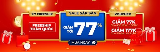 Siêu Sale Hàng Hiệu 7.7, tặng ngàn voucher 77k, 177k, freeship toàn sàn