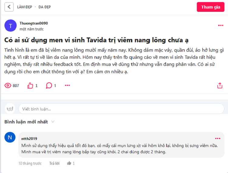 men vi sinh Tavida